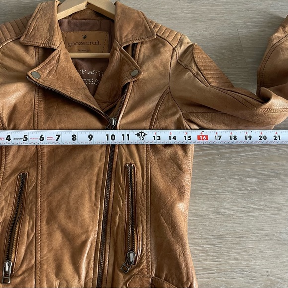 Goosecraft Womens Leather Biker Jacket 438 Real Leather Brown Tan Size Xs - Picture 6 of 13